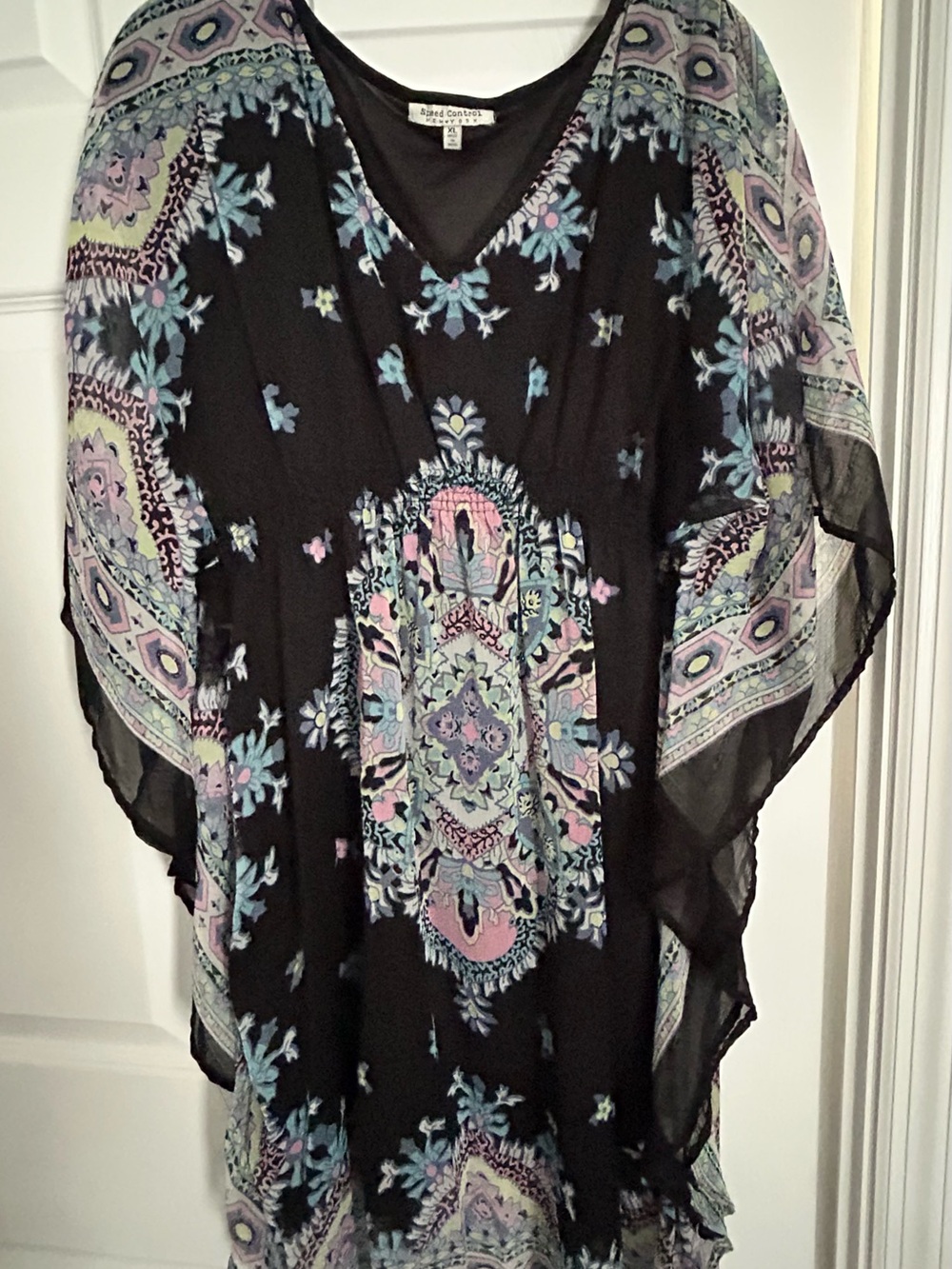 Velvet Heart Black Floral Paisley V-Neck Tunic with Pastel Accents